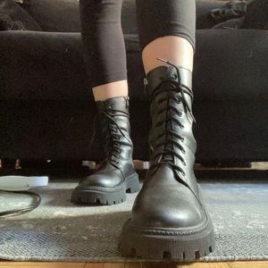 Black Faux Leather Combat Boots. Size 8 Free Shipping